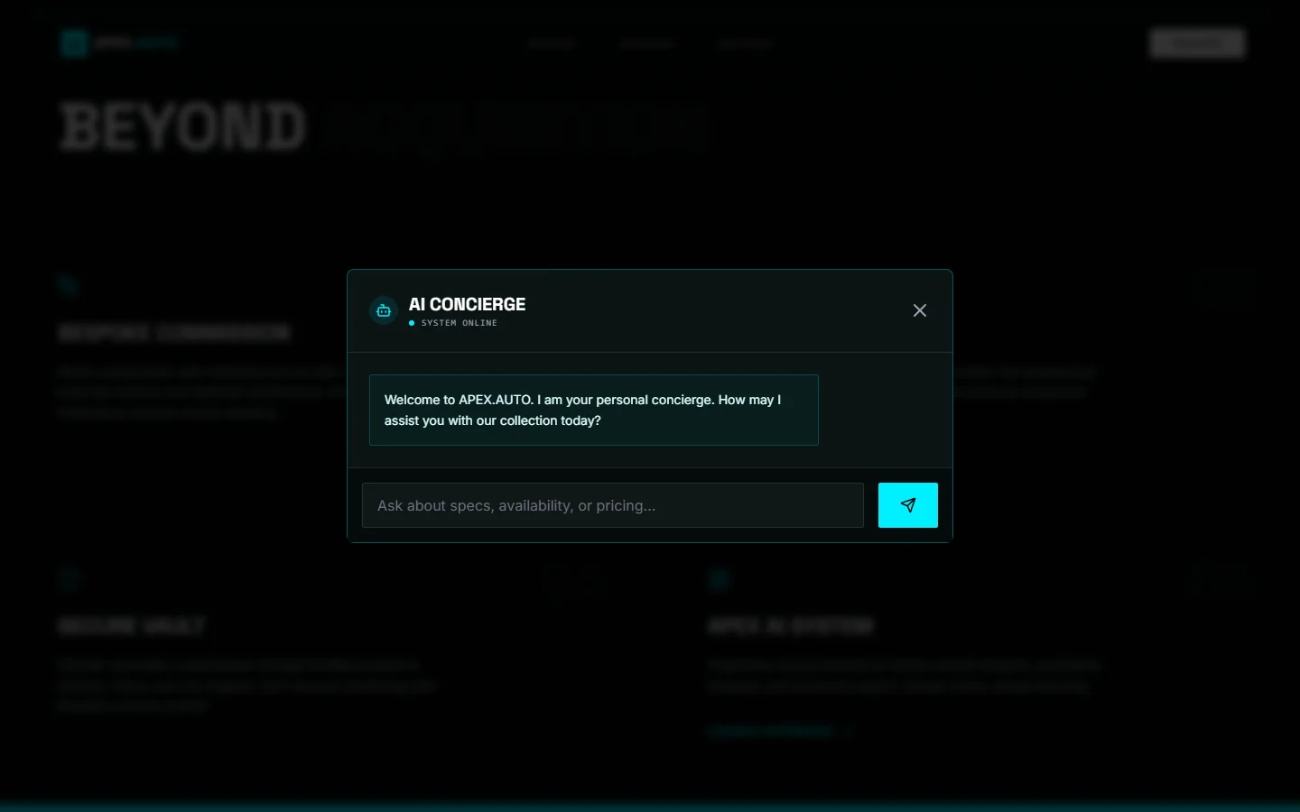 APEX AI System concierge modal