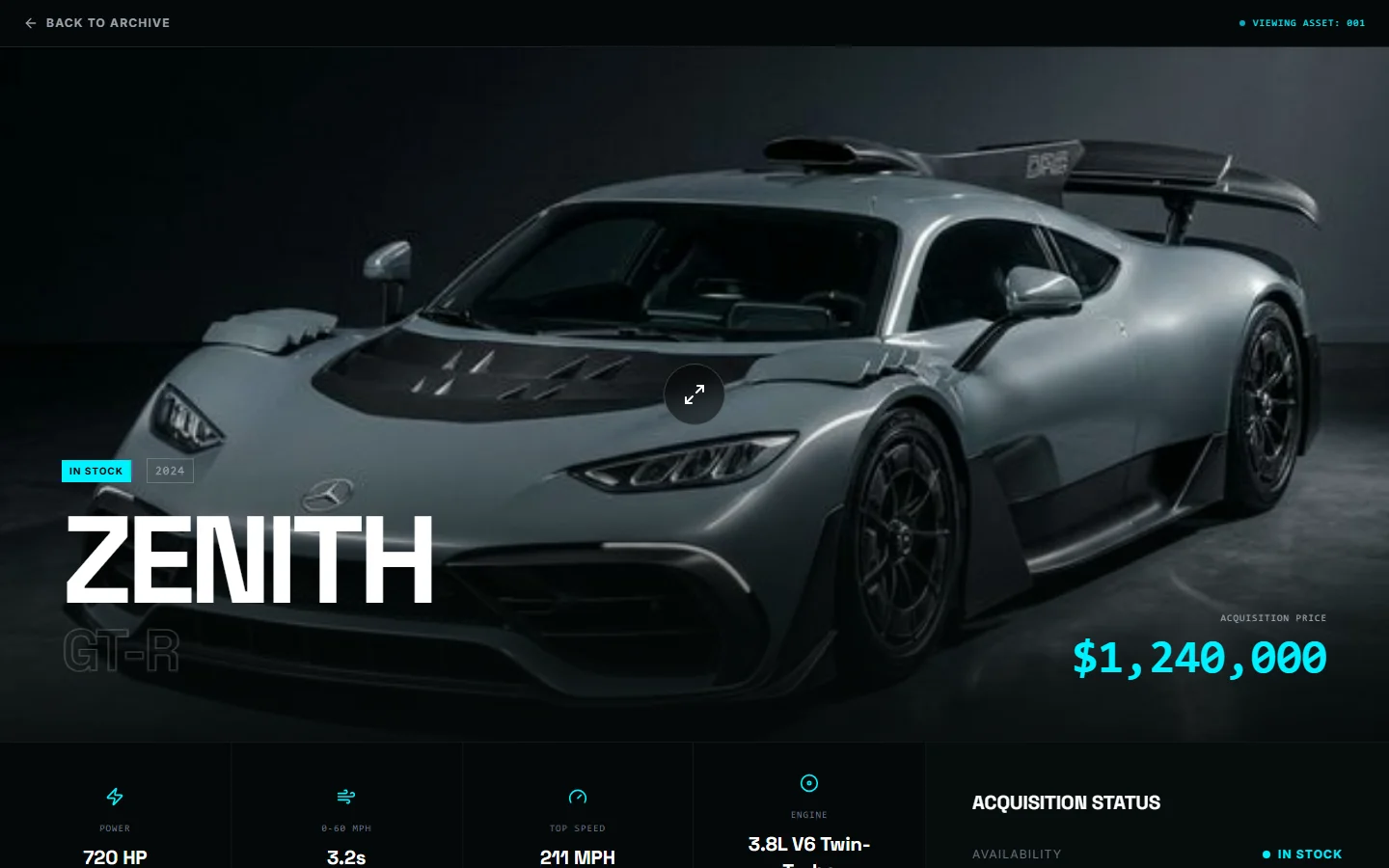 Vehicle detail overlay — ZENITH GT-R